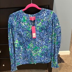 Lilly Pulitzer Blue and Green Floral Top